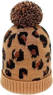 Winter Hat Beanie Hat Women Leopard Knitted Beanie Hat Warm Soft Ski Cap Beanies With Pom Pom Winter Hat Winter Cap