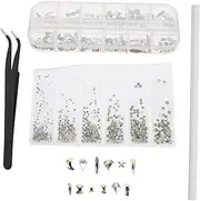 Angoily 1 Set Iridescent Nail Gems Kit with Pencil and Tweezer Multi Shapes Flatback Rhinestone Charms for Unique Nail Art Decoration and Personal Style