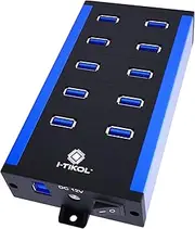 10 Ports Powered USB Hub - USB 3 0 Hub - USB Expander Hub 12V 5A 60W 2.4mA Power Adapter - up to 5Gbps High-Speed USB Splitter - Aluminum Alloy Multiple USB Port Hub for Laptop Phone Tablet PC