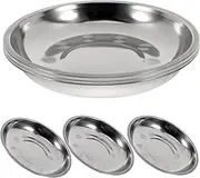 Veemoon 6Pcs Stainless Steel Serving Plates, Round Mteal Dinner Tray Silver Food Dish Rust-Proof Camping Serving Plates - Dishwasher Safe - for BBQ, Snack, Salad, Appetizer, Fruit, Cookies (201-18CM)