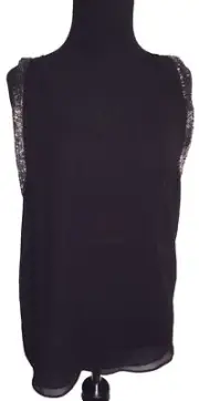Black Sheer Tank Top Shirt NWT Shiny beaded edges at Sleeves Size Small