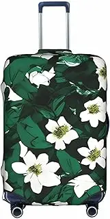 [Pvinnk] Hunter Green Floral Petals Pattern Print Protective Luggage Cover Elastic Washable Suitcase Protector Travel Gear Protector, White, Medium