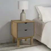 Wooden bedside cabinet grey brown 2 drawers 45x39x57 cm Scandinavian 8577