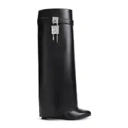 [Givenchy] Givenchy-Black Calf Leather Shark Lock Pant 90 Ankle Boots-Donna 38.5 IT