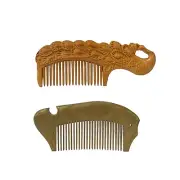 Set of 2 Chinese Brown Handmade Wood Simple Flat Top Combs ws2526