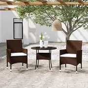 3 Piece Garden Dining Set Poly Rattan Brown, Furniture Sets, Patio Furniture