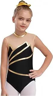 [RUNQHUI] Kids Girls Dance Leotards Biketard Sheer Mesh Patchwork Bodysuit Gymnastics One-piece Outfit