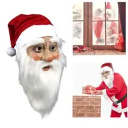 Santa Claus Beard Mask Full Face Covered Christmas Hat Party Funny Costume Prop