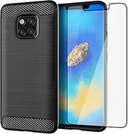 Asuwish Phone Case for Huawei Mate 20 Pro with Tempered Glass Screen Protector Cover and Slim Thin Soft TPU Film Cell Accessories Protective Hawaii Mate20Pro Mate20 20Pro Women Men Carbon Fiber Black