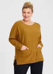 [Virtuelle] Taking Shape Natural Crew Neck Pocket Jumper Size 22 in Chai TEA, Viscose - Plus Size Women's Clothing Chai Tea
