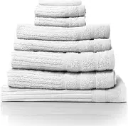 Royal Comfort Luxury Bath Towels Set Egyptian Cotton 600GSM Ultra Soft and Absorbent - 2 x Bath Towels, 2 x Hand Towels, 2 x Face Towels, 1 x Bath Mat, 1 x Hand Glove (White, 8 Piece Set)