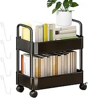 Mobile Bookcase Cart | 2 Tier Book Storage Shelf | Book Storage Rack With Wheels For Snacks, Toys, Office Supplies | Mobile Organizer For Home, Office Supplies
