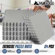 24PCS Gray Puzzle Exercise Floor Mat Non-Slip Workout Interlocking Gym Equipment