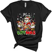 [Generic] Merry Catmas, Joyful Christmas Santa Kitten Snowman, Matching X-mas Pajama Group Unisex T-Shirt