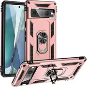 Cavor for Google Pixel 7 pro Case (6.7") TPU Case PC Bumper 360° Rotation Ring Holder Kickstand Back Cover [Work with Magnetic Car Mount] Shockproof Protective Cover-Rose