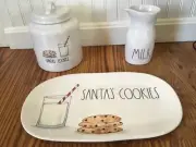 Rae Dunn LG Santa’s Cookie Jar With Milk & Large 14” Ceramic Cookie Plater - NEW