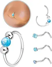 [zurabini] 4 PCS Nose Rings Hoops Nose Stud Silver Set, 316L Surgical Steel Hypoallergenic Silver Septum Hoop Nose Ring, Nose Studs Screws L-shaped Nose Studs for Women, ONE SIZE, 316L Surgical