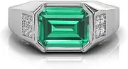 [DINJEWEL] 6.25 Carat Beautiful Natural Green Emerald Gemstone Square Shape 925 Sterling Silver Adjustable Ring For Women And Men, Gemstone, Emerald