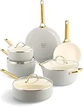 GreenPan Padova Healthy Ceramic Nonstick 10pc Cookware pots and Pans Set, Induction Safe, Dove Grey