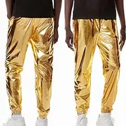 Men's Joggers Trousers Casual Pants Sequin Pants Drawstring Elastic Waist Shiny Metallic Solid Color Full Length Club Nightclub Disco Lights Casual Trousers Lo