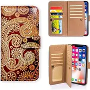 Bfun Packing iPhone XR Case,Bcov White Flower Paisley Brown Card Slots Multifunction Wallet Leather Cover Case for iPhone XR