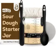 Sourdough Starter Kit with 40 Oz Glass Jar – Extra Thermometer Strips and Breath