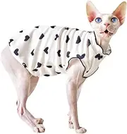 UOSIA Sphynx Cat Clothes Thin Hairless Cat Pajamas Cotton Cat Coat Vest Soft Breathable Puff Sleeves Kitten T-Shirts Cute Heart Pattern Cat Outfits for Devon Rex, Peterbald, Cornish