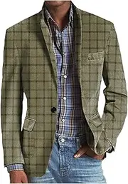 [Generic] Men's Vintage Checked Blazer 2024 Regular Fit Casual Jackets Striped Men Spring Autumn Suit Jacket Suit Jacket for Everyday Business Wedding Party