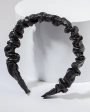 Black Leather Look Ruched Headband