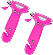 2 Count Safety Hammer, Emergency Automotive Escape Hammer Tool, Multifunctional Car Escape Tool with Seat Belt Cutter Car Window Break Tool - Pink