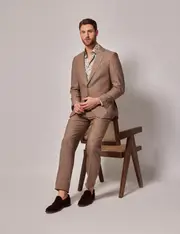 Hawes & Curtis Light Brown Linen Slim Fit Suit Size: One Size