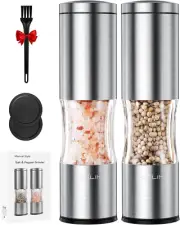 Salt and Pepper Grinder Set with Dust Cover, Manual Pepper Mill with Adjustable