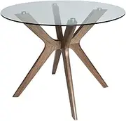 SK Designer Living Doreen Collection | Round Glass Dining Table | 100cm - Walnut