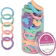 JASVERLIN Soft Hair Ties - Seamless Cotton Elastic Bands for Women Girls, No Damage Ponytail Holders Small Scrunchies for Thick Curly Thin Hair Assorted 1.5 inch 100 Pcs (Baby Color)