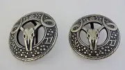 Pair Jeremiah Watt White Bronze Steer Conchos 1 7/8" Bridle Loop Back Horse Tack