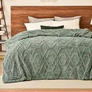 PHF Fluffy Sherpa Fleece Blanket King Size for Winter, Warm and Cozy, 510GSM 3D Tufted Shaggy Fleece Blanket for Sofa Bed, Sage Green, 108"x90"
