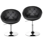 Giantex 2PCS Swivel Round Chair Height Adjustable Bar Stool w/PU Leather & Chromed Base Accent Chair Black