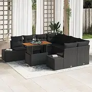 Garden Sofa Set Cushions, Black Wicker Couch, Outdoor Furniture for Balcony, Living Room Lounge, Reading, Seats Multiple People