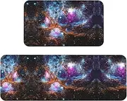 Universe Galaxy Space Print Kitchen Floor Mat 2 Sets Non-Slip Rugs for Kitchen Laundry Office and Home Decor