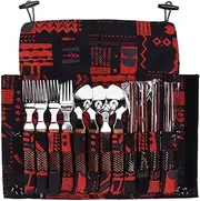Stainless Steel Wooden Handle Tableware Set Outdoor Picnic Barbecue Camping Utensils for 4 People with Carrying Bag