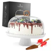 Ceramic White Cake Stand with Lid Acrylic Dome - Covered Serving Platter