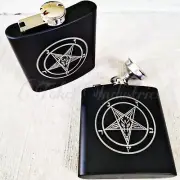 Stainless Steel Flask Matte Black 6oz Pentagram Satan Lucifer Sabbat Pagan Ritua