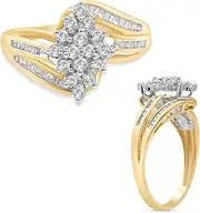 [Jewelili] 10k Yellow Diamond Gold Cluster Ring (1/2 cttw
