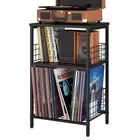 Black Vinyl Record Storage Stand Side Table Small End Player With Night Living