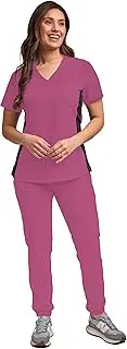 [Green Town] Womens Stretch Knit Panel Top and Jogger Pant Scrub Set Medical Nursing GT 4FLEX