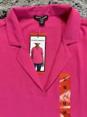 Hilary Radley Ladies' Blouse Medium Pink Lightweight Stretch Top V-neck Collared