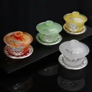 150ml Chinese Inlaid Silver Cup Jade Glaze Bowl Master Pure Handwork