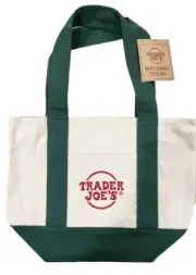 BRAND NEW TRADER JOES CANVAS MINI TOTE BAG GREEN