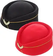 [COLLBATH] 2pcs Flight Attendant Beret Stewardess Costume Black Hat Flight Attendant Costume Accessories Fascinator Hats for Women Uniform Cosplay Hat Stewardess Hat for Woolen