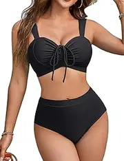 [Blooming Jelly] Womens High Waisted Bikini Sets Tummy Control Swimsuits Chest Drawstring Two Piece Bathing Suits
